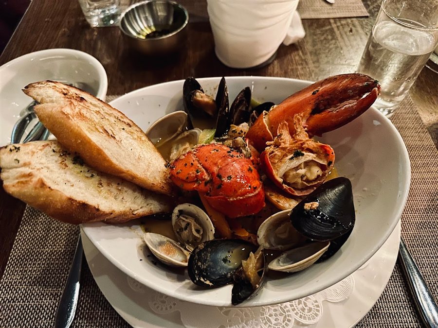 Lobster, mussels and clams served with toasted bread